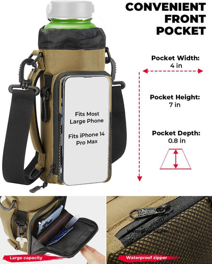 KEMIMOTO Water Bottle Holder Bag, Water Bottle Carrier with Adjustable Shoulder Strap, Water Bottle Pouch Holder for Hiking, Camping, Fishing, Compatible with YETI STANLEY SLM 32 oz, 40 oz, 64 oz