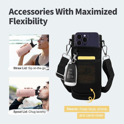 WixByti 40 oz Insulated Water Bottle with Straw (Cold for 36 Hrs), Stainless Steel Triple Wall Vacuum Sports Water Jug, Leakproof Hydro Cup Flask with Paracord Handle & Straw Spout Lids & DIY Stickers