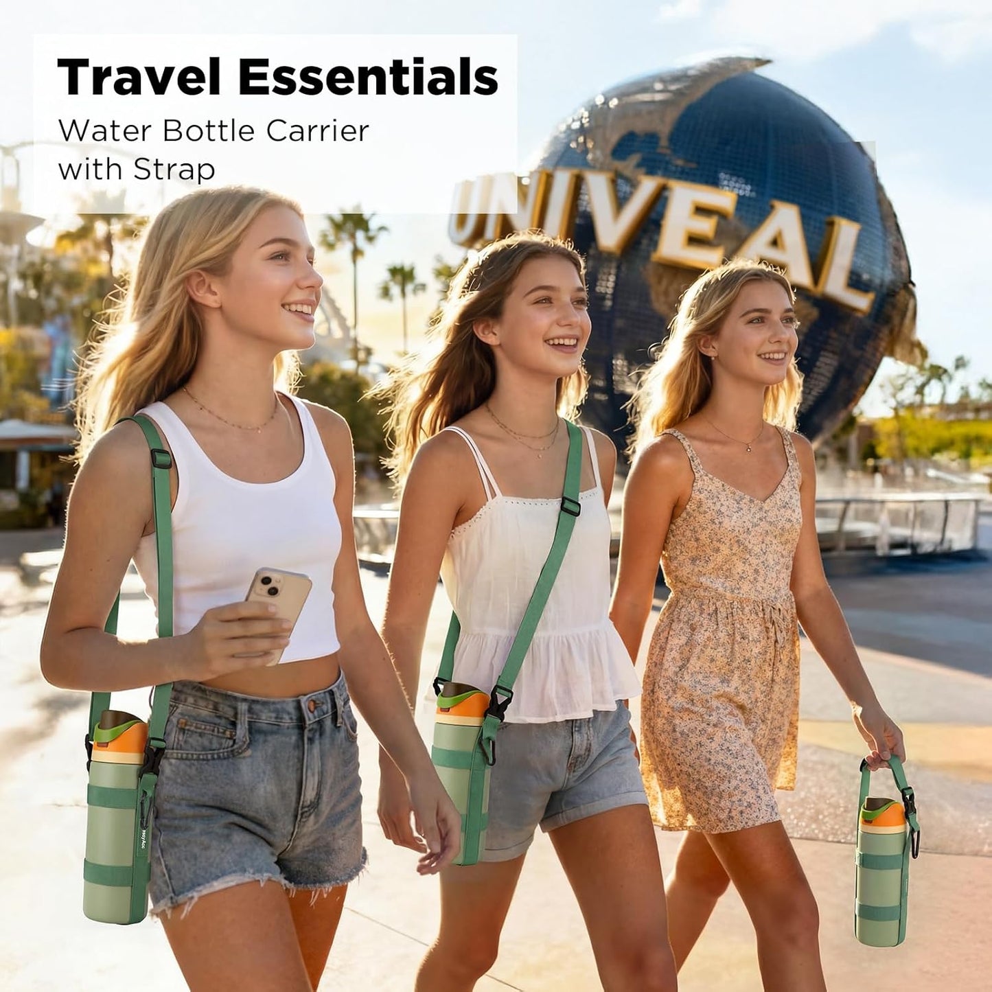 EasyAcc Water Bottle Holder Strap Sling, for Owala FreeSip 24 32 40 oz, Hydro Flask, Cirkul, Yeti, Stanley Flip, Universal Water Bottles, with Carabiner, for Walking Curise Travel (Bottle Excluded)