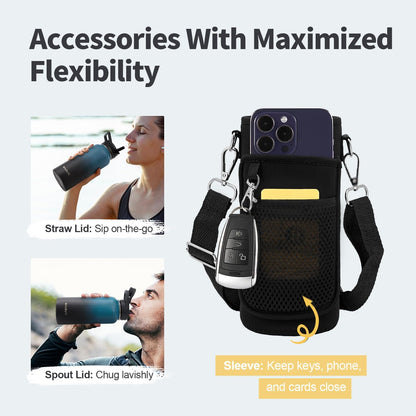 WixByti 40 oz Insulated Water Bottle with Straw (Cold for 36 Hrs), Stainless Steel Triple Wall Vacuum Sports Water Jug, Leakproof Hydro Cup Flask with Paracord Handle & Straw Spout Lids & DIY Stickers