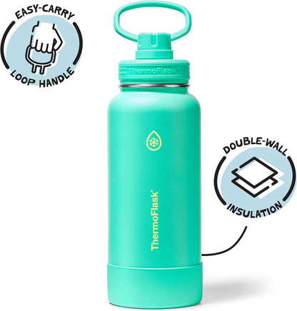 ThermoFlask Insulated Water Bottle with Spout Lid (24 oz, Lemonade Stand) - Leakproof, Stainless Steel Water Bottle for Cold & Hot Drinks, Travel & Daily Hydration