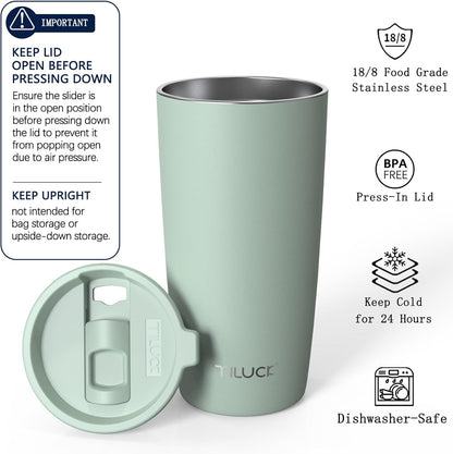 TILUCK 20 oz Insulated Tumbler with BPA-Free Lid, Stainless Steel Vacuum Travel Coffee Mug, Double Wall Coffee Tumbler（20oz，Matte DarkBlue）