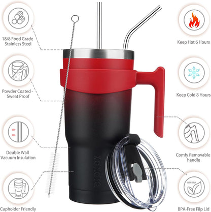 BJPKPK Tumbler With Handle And Straw Lid 40 oz Stainless Steel Insulated Coffee Tumbler Cups For Home, Office or Car,Turquoise