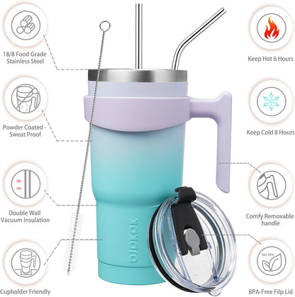BJPKPK Tumbler With Handle And Straw Lid 40 oz Stainless Steel Insulated Coffee Tumbler Cups For Home, Office or Car,Turquoise