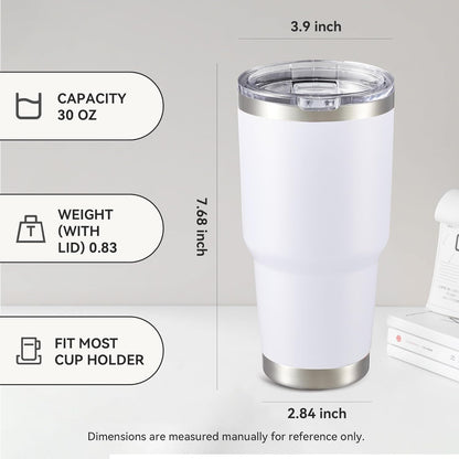 30 oz Tumbler with Lid Stainless Steel Tumblers Vacuum Insulated Cup Reusable Powder Coated Travel Mug Double Wall Leak Proof Portable Cups Keep Cold Drinks for 12 Hours, Stainless, 1 Pack