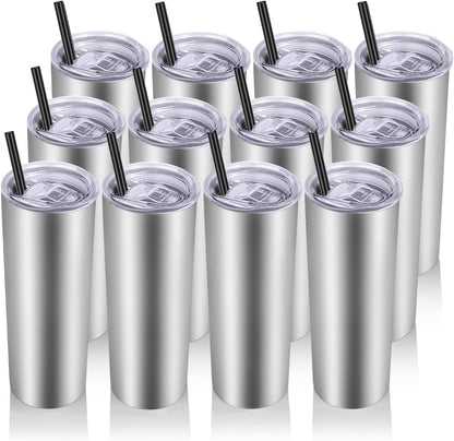 VEGOND Stainless Steel Skinny Tumbler, 20 oz Vacuum Insulated Tumbler with Lid and Straw, Double Wall Coffee Cup, Travel Mug for Cold Hot Drinks, Light Pink 1 Pack