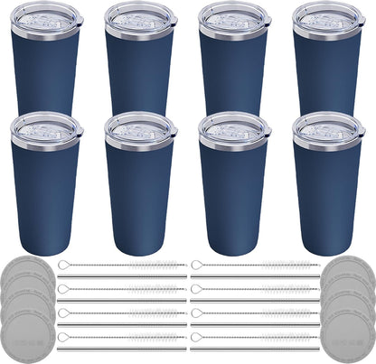 GGQ 20oz Travel Coffee Tumbler Food-Grade 304 Stainless Steel Vacuum Insulated Double Wall Leak-Proof Lid Reusable Straw Hot and Cold Drinks Cup Holder Friendly (Light Blue)
