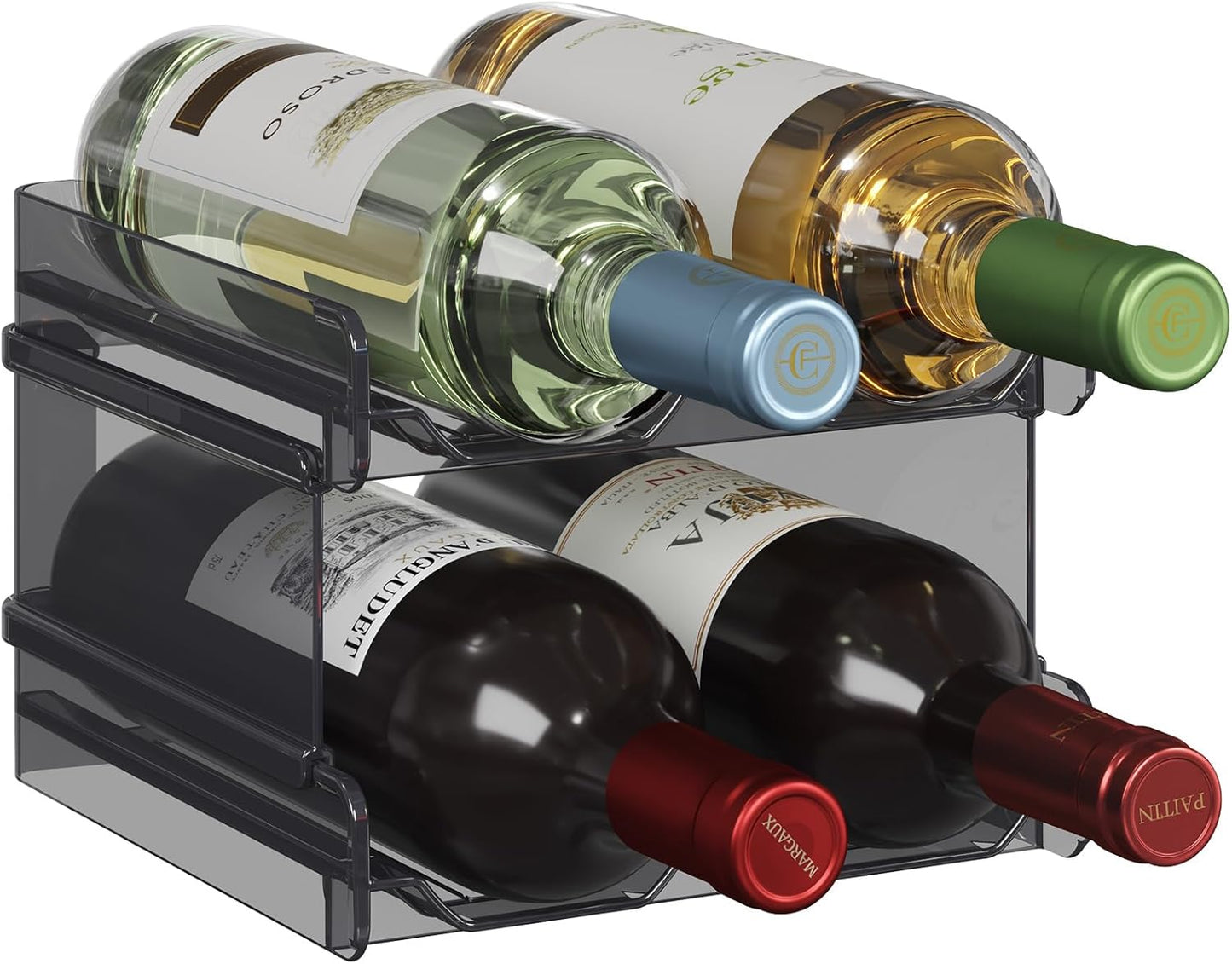 Lifewit Plastic Stackable Wine Rack for Refrigerator, Cabinet, Countertop,Wine Bottle Holder, Water Bottle Organizer for Fridge, Pantry, Hold 4 Bottles
