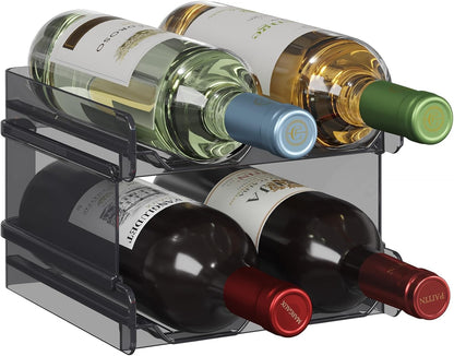 Lifewit Plastic Stackable Wine Rack for Refrigerator, Cabinet, Countertop,Wine Bottle Holder, Water Bottle Organizer for Fridge, Pantry, Hold 4 Bottles