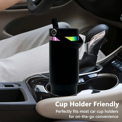 30 oz Tumbler Bulk with Handle and Straw, Vacuum Insulated Tumblers with Flip Straw and Top Handle, Leakproof Powder Coated Tumbler, Stainless Steel Travel Mug for Coffee (Black, 1 Pack)