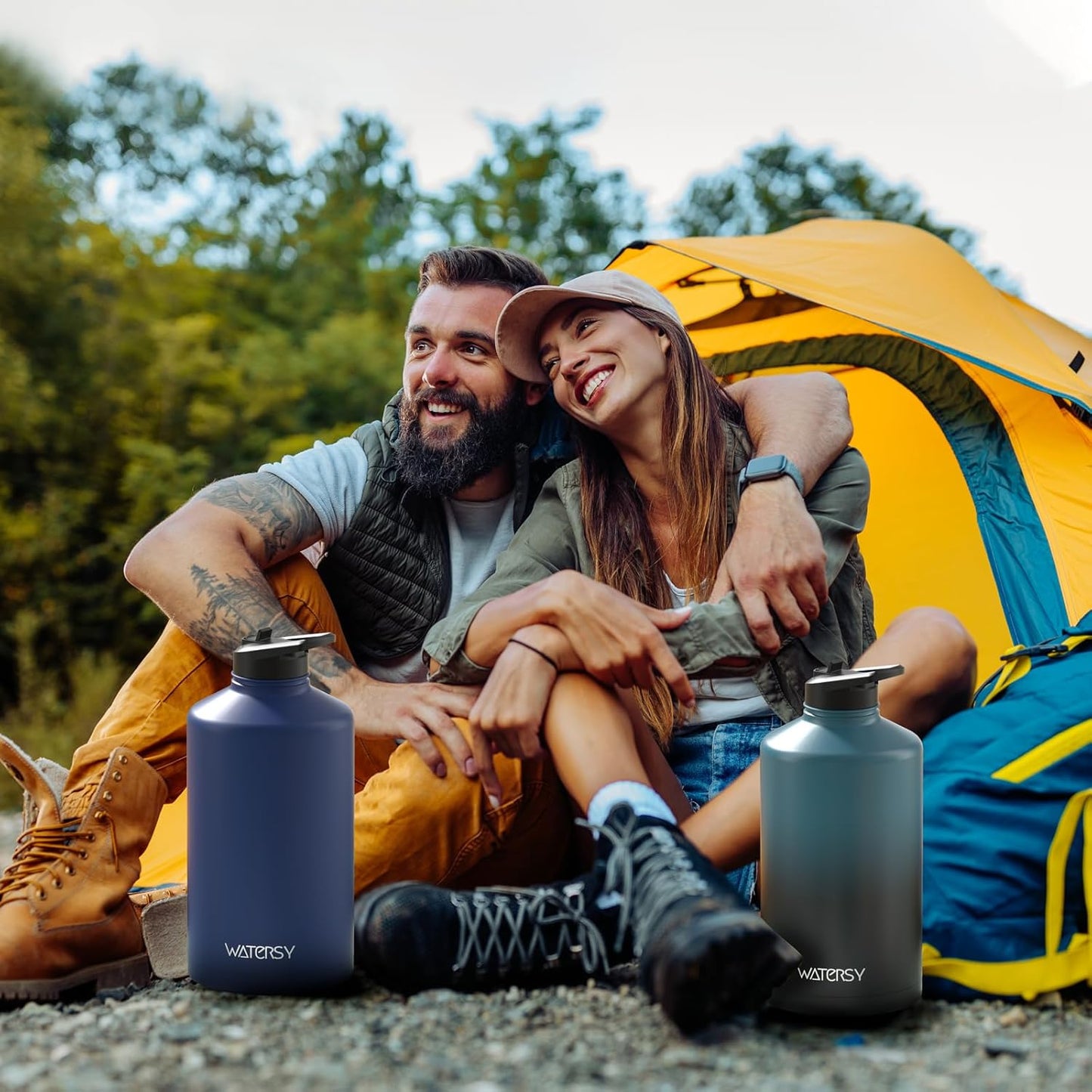 40oz Insulated Water Bottle (Cold for 48 Hrs),BPA Free&Leak Proof,Stainless Steel Water Flask,Water Jug with Straw Spout Lids for Gym,Hiking,Travel,Black Blue