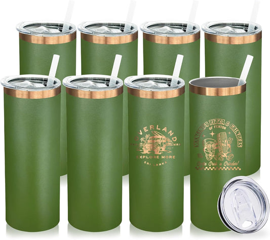 20 oz Skinny Tumblers Bulk, Stainless Steel Insulated Tumbler with Lids and Straws, Slim Double Wall Powder Coated Travel Coffee Mugs Reusable Cup for Hot Cold Drinks (Black,1 pack)
