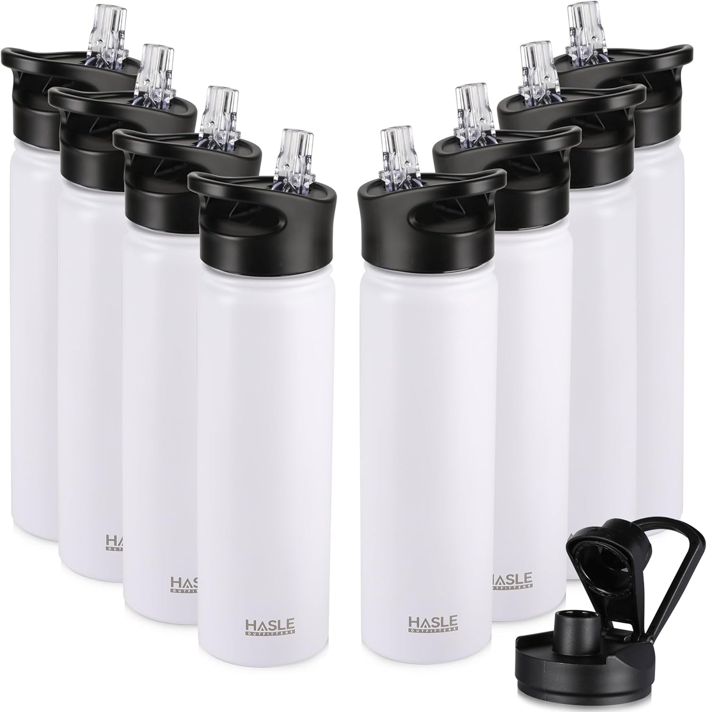 HASLE OUTFITTERS 32 oz Insulated Water Bottle Stainless Steel Double Walled Vacuum Sports Water Bottle with 2 Lids (Straw and Spout Lid) for Gym Camping Hiking(Black,1)