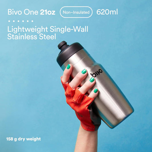 Bivo One 21oz Non Insulated Stainless Steel Bike Water Bottle - Lightweight for Cycling, Travel, Kids - No Plastic Taste, Fits Most Cages, Dishwasher Safe - (Raw)