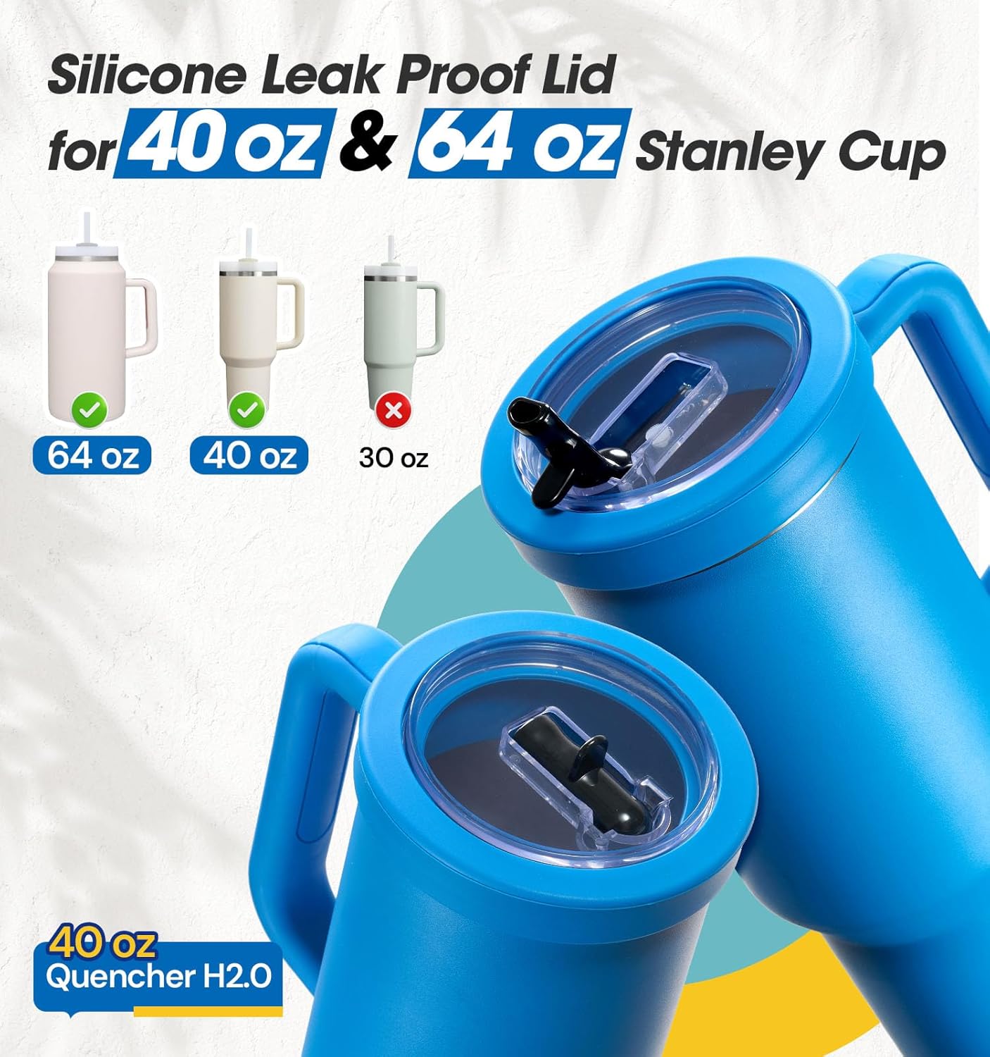 40 Oz Tumbler Flip Straw Lid for Stanley Quencher, Silicone Leak Proof Replacement Cover Reusable, Splash Resistant Cup Lids Accessories with Cleaning Brush Set