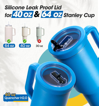 40 Oz Tumbler Flip Straw Lid for Stanley Quencher, Silicone Leak Proof Replacement Cover Reusable, Splash Resistant Cup Lids Accessories with Cleaning Brush Set