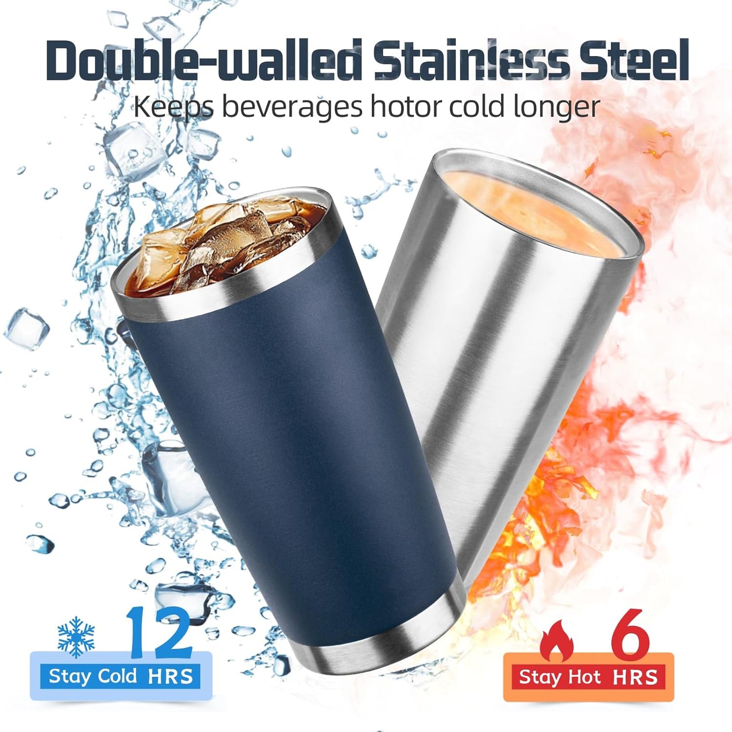 20 oz Tumbler with Lids and Straws, Stainless Steel Insulated Travel Coffee Mug, Double Wall Vacuum Insulated Tumblers, Powder Coated Coffee Tumbler for Cold & Hot Drinks (Light Purple)