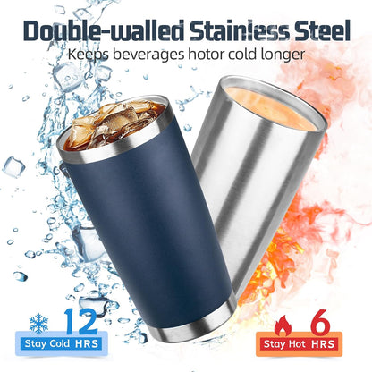 20 oz Tumbler with Lids and Straws, Stainless Steel Insulated Travel Coffee Mug, Double Wall Vacuum Insulated Tumblers, Powder Coated Coffee Tumbler for Cold & Hot Drinks (Light Purple)