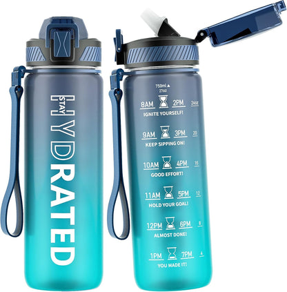 QLUR Water Bottle with Straw, 32oz Motivational Water Bottles with Time Marker to Drink, Tritan BPA Free, 1L Sports Water Bottle with Carry Strap LeakProof for Women Gym Fitness Outdoor (1 Pack)