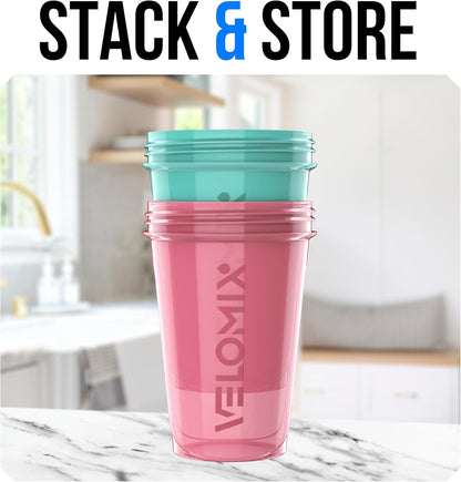 VELOMIX -2 Pack- 20 oz Protein Shaker Bottles for Protein Mixes - 2x Wire Whisk | Leak Proof Shaker Cups for Protein Shakes and Pre Workout | Protein Shaker Bottle Pack (Black/Transparent)