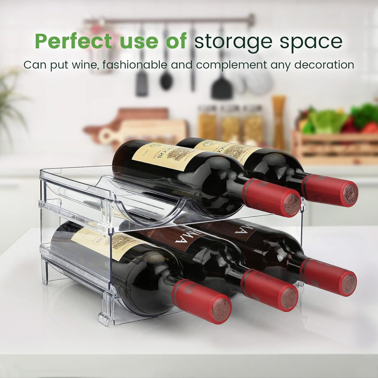 spospo Water Bottle Organizer for Cabinet, Water Bottle Storage Organizer, 2 Packs Water Bottle Storage Rack, Water Bottle Holder for Cabinet, Stackable Water Bottle Storage Rack