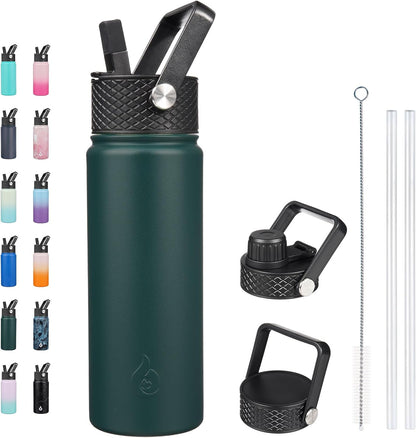 BJPKPK Insulated Water Bottles with Straw Lid, 40oz Stainless Steel Water Bottles with 3 Lids, BPA Free Leakproof Thermo, Tumblers, Cups for Sports, Gym- Midnight - Colors A