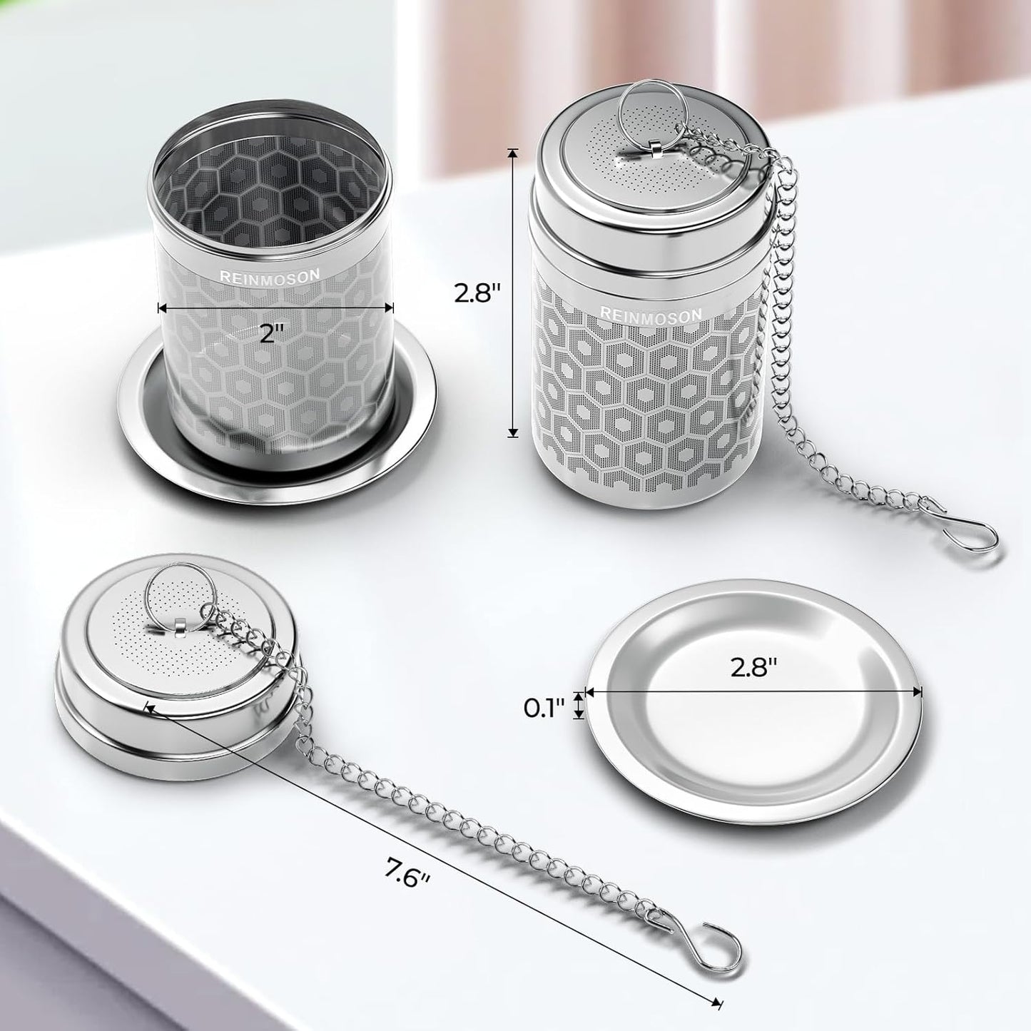 Reinmoson Tea Strainers for Loose Tea, Extra Fine Mesh Tea Infuser, 304 Stainless Steel & Updated Slim Threaded Lid, Loose Leaf Tea Steeper for Black Tea, Rooibos, etc