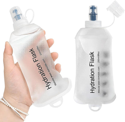 GYGYL Soft Flask, TPU Collapsible Soft Water Bottle for Hydration Pack, Running Vest, Leak-Proof Folding Water Bottle for Hiking Cycling Climbing Jogging-250ml Grey