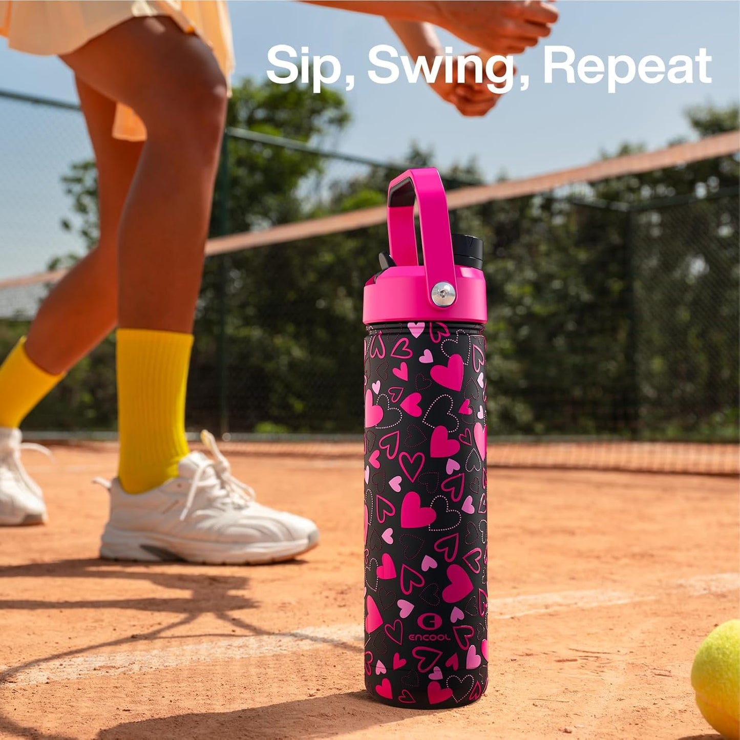 ENCOOL Insulated Water Bottle with Straw Stainless Steel Water Bottle, Leak-Proof, BPA-Free, Double Wall Vacuum Keeps Cold for 24 Hours for Sports, Travel, School (26 oz, Cotton Candy) - Colors C