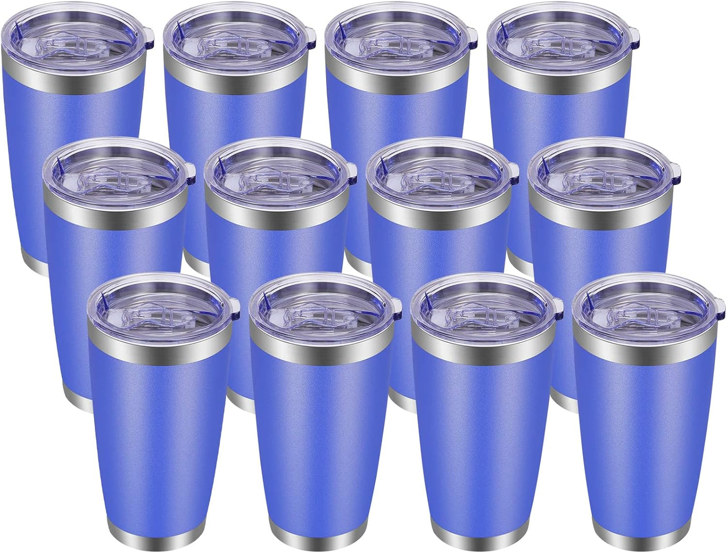 VEGOND 20oz Tumbler with Lid and Straw Stainless Steel Tumbler Cup Bulk Vacuum Insulated Double Wall Travel Coffee Mug Powder Coated Coffee Cup, Black, 12 Pack