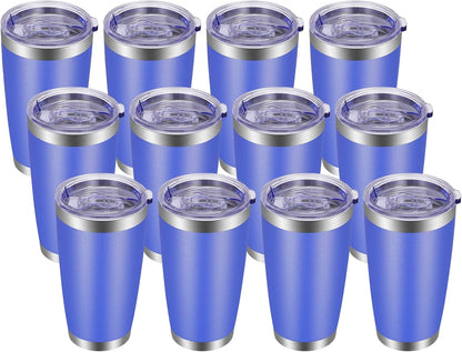 VEGOND 20oz Tumbler with Lid and Straw Stainless Steel Tumbler Cup Bulk Vacuum Insulated Double Wall Travel Coffee Mug Powder Coated Coffee Cup, Black, 12 Pack