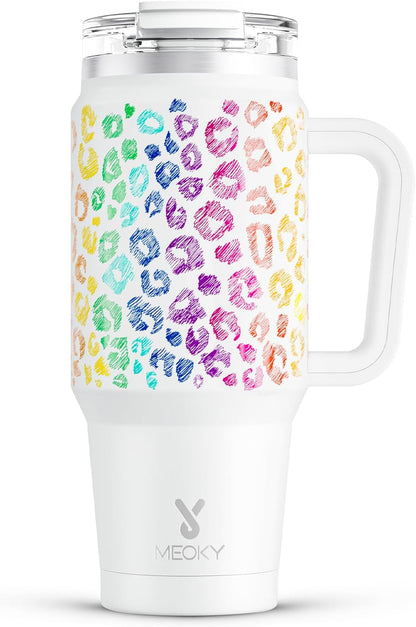 Meoky 32 oz Tumbler with Handle, Insulated Tumbler with Lid and Straw, Stainless Steel Travel Mug, Keeps Cold for 24 Hours, 100% Leak Proof, Fits in Car Cup Holder (Night)