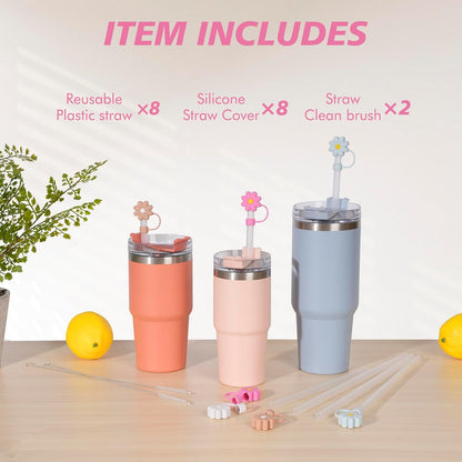 6 Straws with Cover Cap for Stanley 40oz Tumbler Replacement, Reusable Straw with Stopper Tips, Perfect for Stanley Cup with Handle H2.0, 14, 20, 30, 40oz Accessories