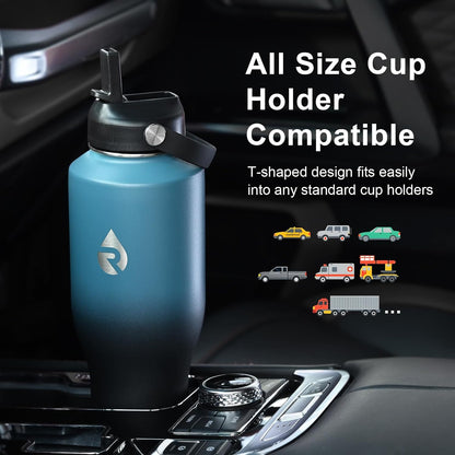 RAYMYLO 40 oz Insulated Water Bottle with Straw fit in Car Cup Holder, Triple Wall Vacuum Stainless Steel(Cold 48 hrs, Hot 24 hrs), Leakproof & Non-BPA, Hydro Travel Flask with Straw and Spout Lid