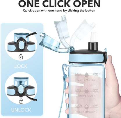 Enerbone Water Bottle, Leakproof BPA & Toxic Free, Motivational Water Bottle with Times to Drink and Straw, Fitness Sports Water Bottle with Strap for Office, Gym, Outdoor Sports