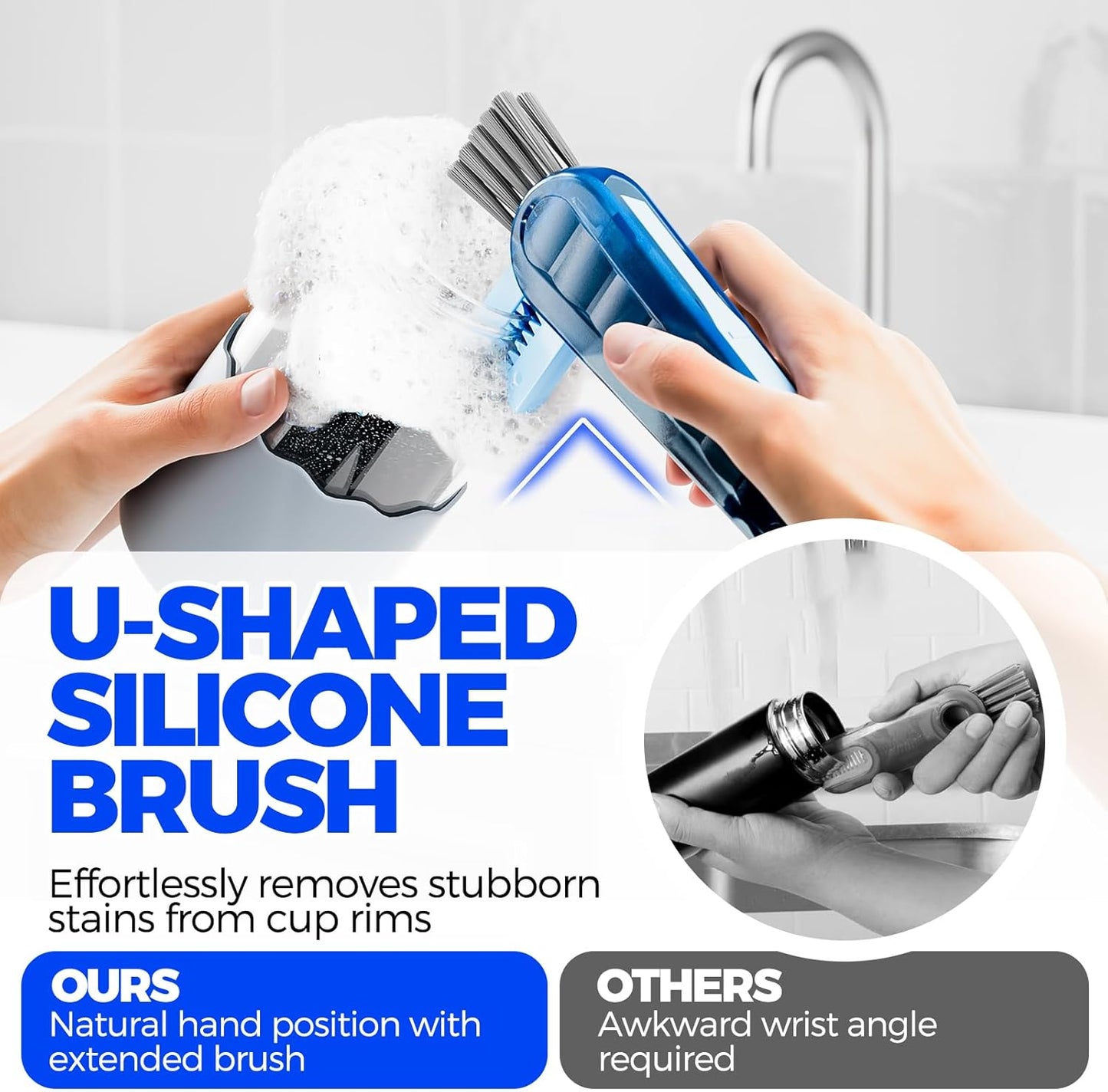 6 PACK Holikme 4 in 1 Cup Lid Cleaning Brush Set with 3 Straws, Multifunctional Bottle Brush, Silicone Cup Lid Gap Cleaner, Durable Bristle Crevice Cleaning Brush,Flat End Brushes,Navy & Black & Olive