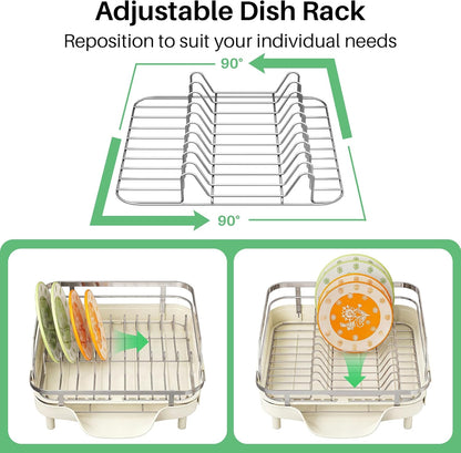 SAYZH Dish Drying Rack - Expandable Dish Rack for Kitchen Counter, Rust-Resistant Dish Drainer with Utensil Holder and Raised Guardrail, Kitchen Organizer for Cup and Bottle (Black)