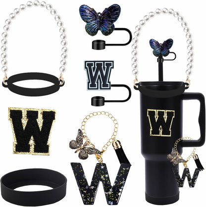 7pcs Cup Accessories for Stanley 30/40oz Tumbler, Handle Strap, Straw Cover, Silicone Boot, Letter Charm Stickers