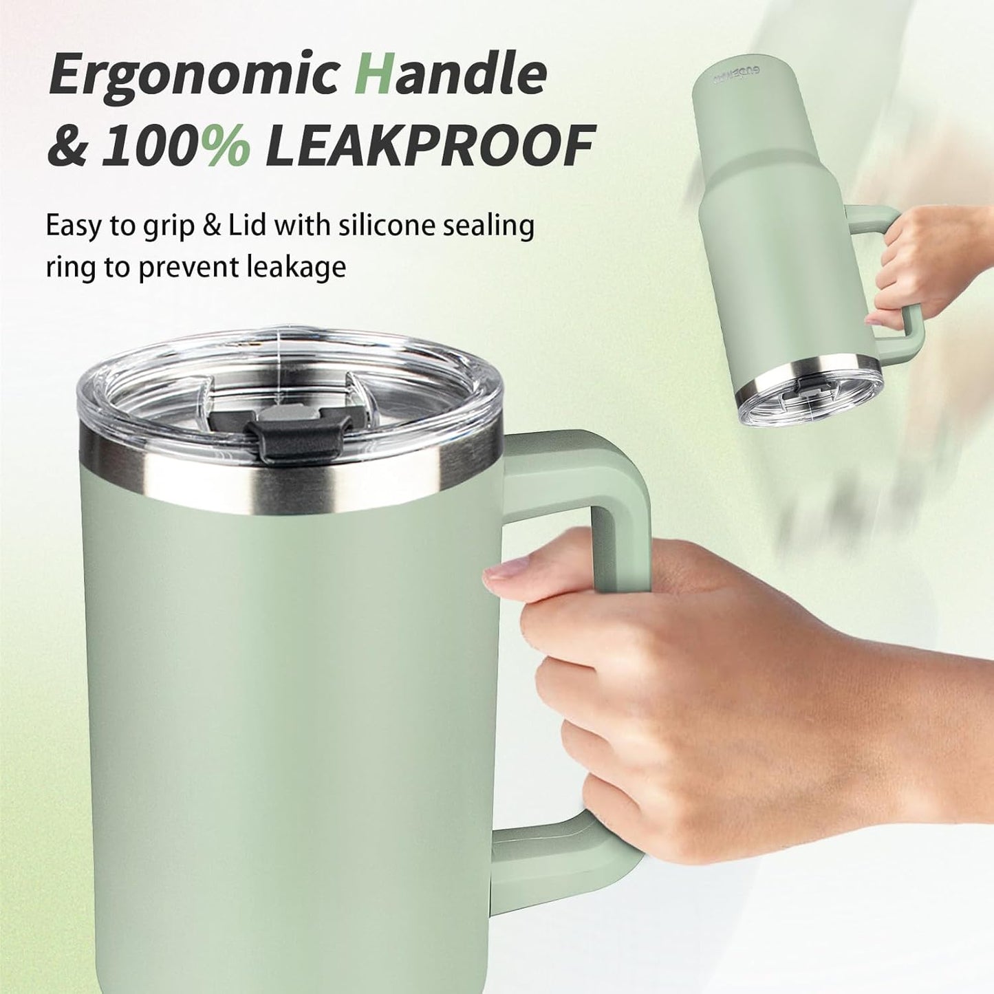 40 oz Tumbler with Handle, Insulated Tumbler with Lid and Straw, Reusable Stainless Steel Vacuum Insulated Cup, 100% Leak Proof Thermal Travel Coffee Mug Cup for Cold and Hot (Light Purple)