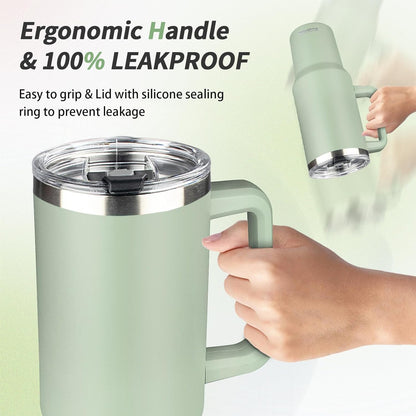 40 oz Tumbler with Handle, Insulated Tumbler with Lid and Straw, Reusable Stainless Steel Vacuum Insulated Cup, 100% Leak Proof Thermal Travel Coffee Mug Cup for Cold and Hot (Light Purple)