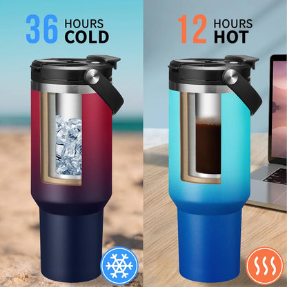 30 oz Tumbler with Handle and Straw - Keep Cold 36H & Hot 12H, Metal Coffee Cup with Lid (Straw & Flip Lid), 30oz Insulated Stainless Steel Thermal Mug, Leak-proof Travel Water Bottle