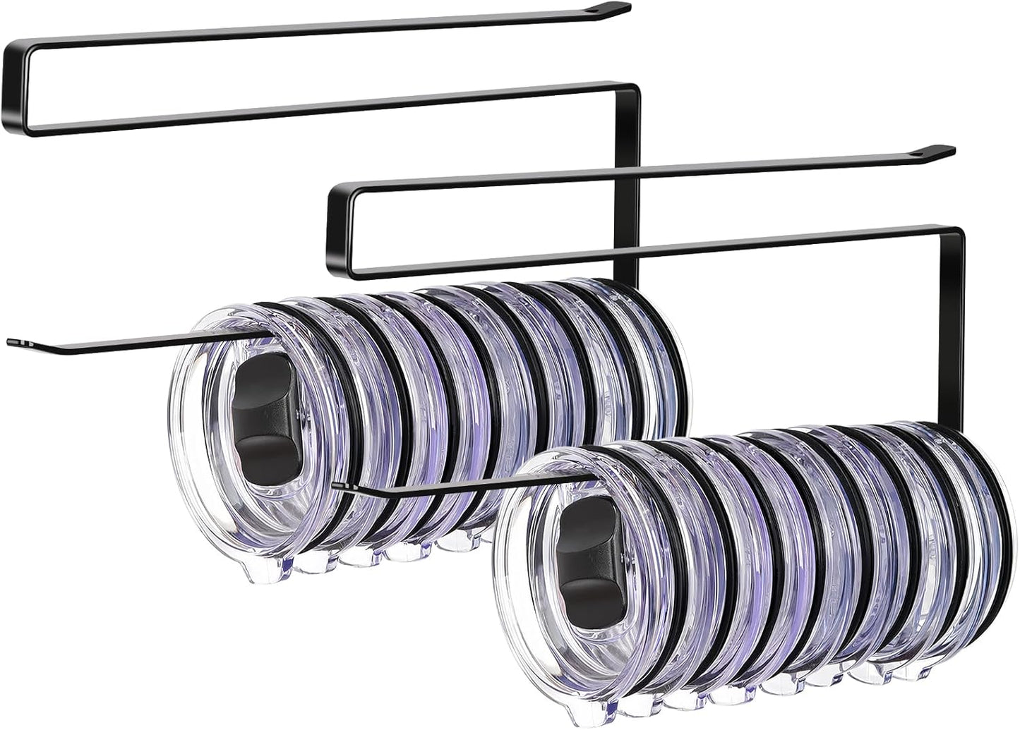 Tumbler Lid Organizer, Horizontal Tumbler Lid Storage Hook Up to 10 Lids, Space Saving Cup Lid Holders Under Cabinet Tumbler Lid Hook for Kitchen Organizer and Storage,Hanging Paper Towel Rack Hanger