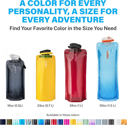 Vapur Collapsible Water Bottle with Carabiner - 34oz (1L), Night Blue - Flexible and Lightweight Water Bottle for Travel, Concert, Hiking, and Outdoor Adventures - BPA-Free, Dishwasher-Safe, Freezable