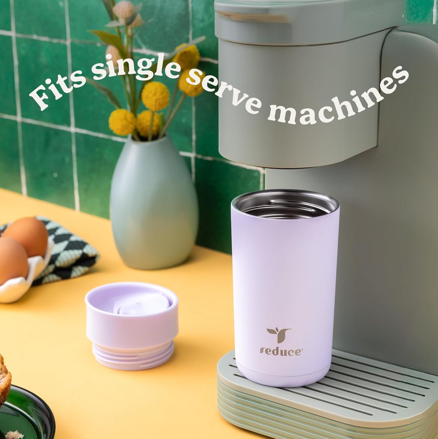 REDUCE Perk 10oz Insulated Coffee Tumbler – Leak-Proof with Lockable Lid and Vacuum Insulation–Durable Stainless Steel–Fits Car Cup Holders–One-Handed Travel Mug in Sand Leopard Print-Gentle Lavender