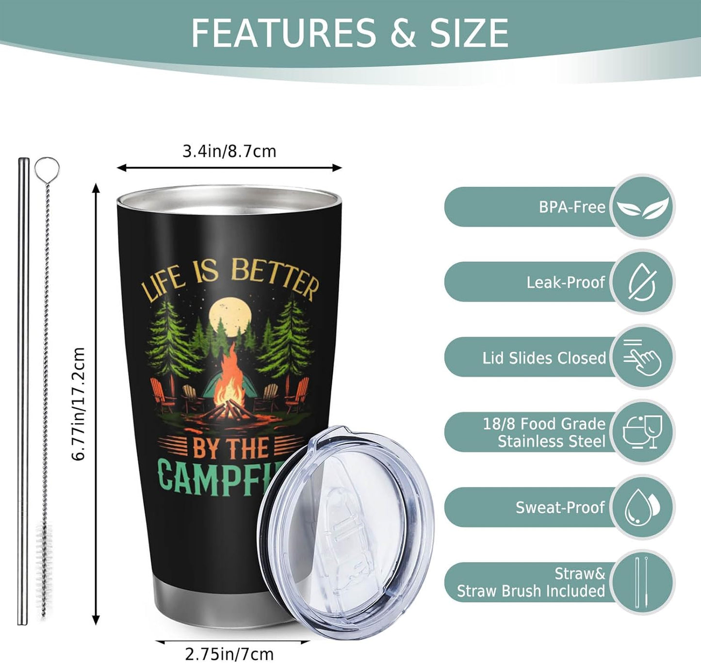 Camping Gifts for Men Women, Best Camp Coffee Mugs, Happy Camper Travel Mug, 20oz Coffee Tumbler, Camping Cup for Women Men