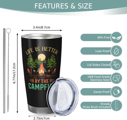 Camping Gifts for Men Women, Best Camp Coffee Mugs, Happy Camper Travel Mug, 20oz Coffee Tumbler, Camping Cup for Women Men