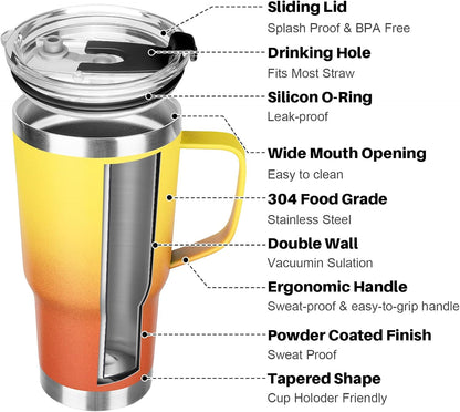20 oz Tumbler with Handle, Stainless Steel Insulated Tumbler with Lid and Straw, Double Wall Vacuum Coffee Mug Tumbler, Insulated Coffee Thermal Cup for Cold and Hot (Light Purple)