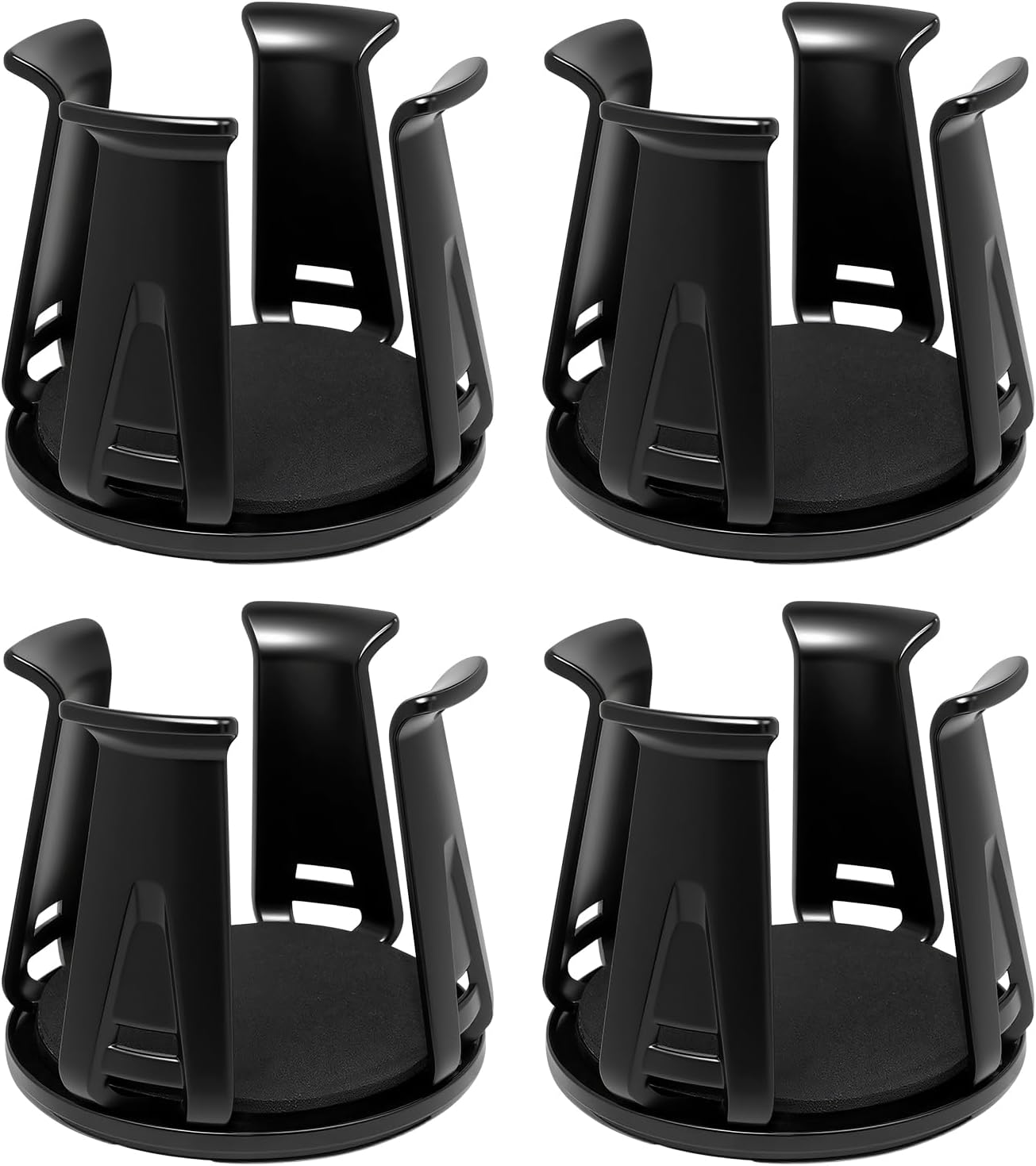 4PCS Car Cup Holder Insert, Self-Adhesive Expanding Cup Holder Inserts for Car, Automotive Black Cup Holder Adapter with Clamp Arms for Fixing Water Bottles and Drinks