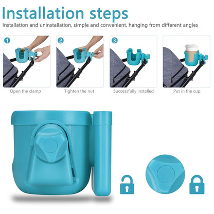 Suranew Universal Stroller Cup Holder, Adjustable Drink Holder with Phone Holder for Baby Stroller, Wheelchair, Walker, Bike, Scooter, Gifts for Family Member.