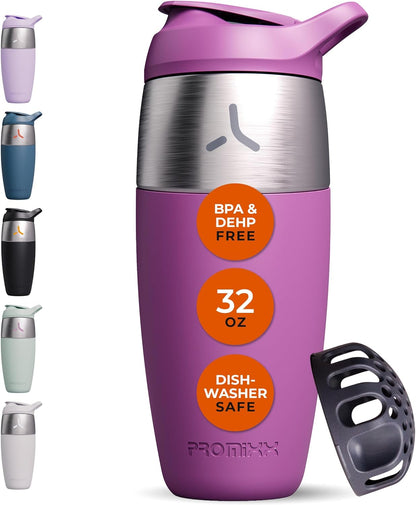 32oz Stainless Steel Protein Shaker Bottle – Leak-Proof Metal Shaker Cup with Snap-Fit Agitator for Smooth, Clump-Free Shakes – BPA-Free, Odor Resistant, Easy to Clean